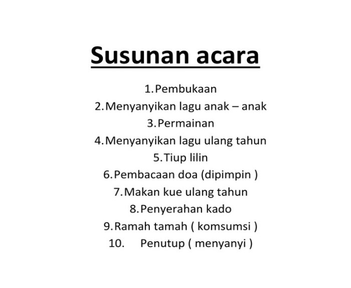 susunan acara ultah anak 1 tahun