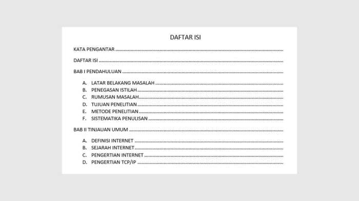 daftar isi dalam bahasa inggris