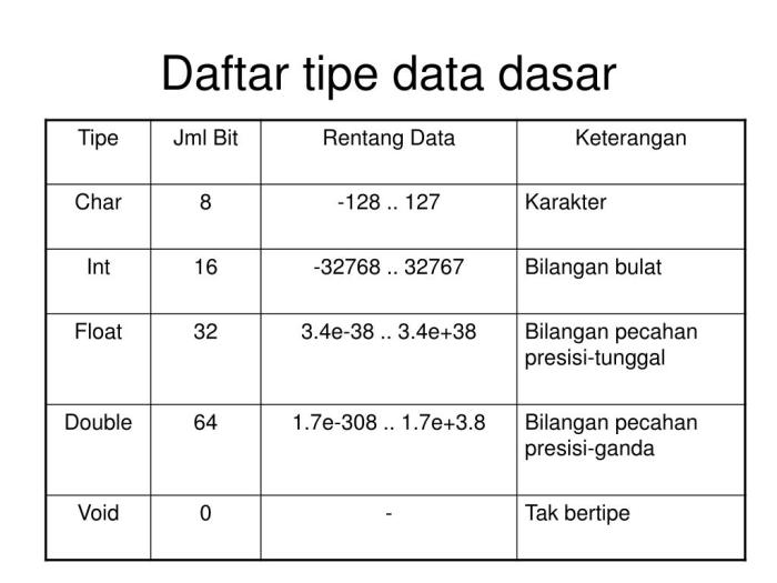 tipe data untuk bilangan pecahan adalah