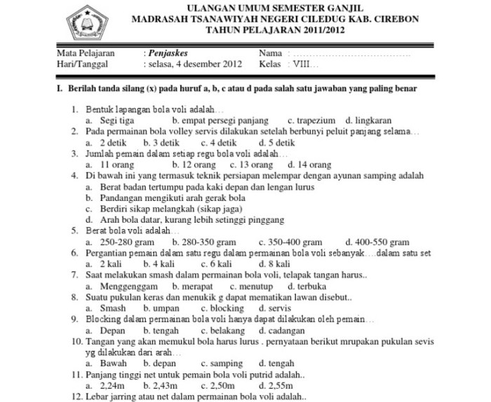 soal penjas kelas 11 semester 1