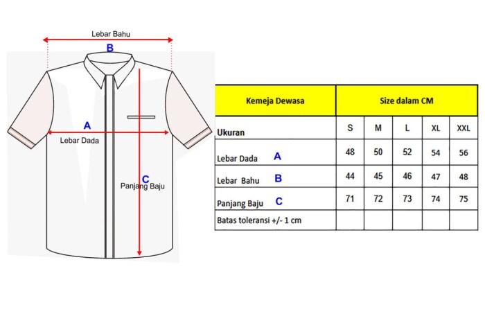 ukuran kemeja lengan panjang