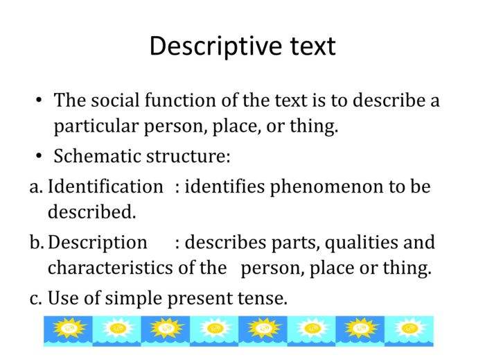 text descriptive structure definition characteristics exercise example