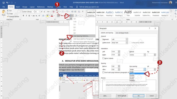 Ikon line spacing digunakan untuk mengatur