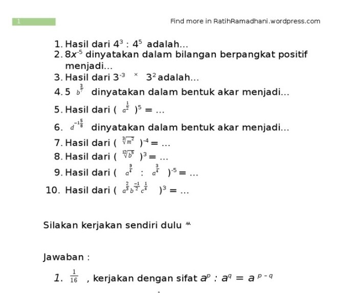 latihan soal pangkat kelas 9 terbaru