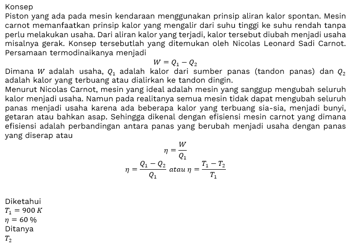 Mesin carnot bekerja pada suhu tinggi 600k