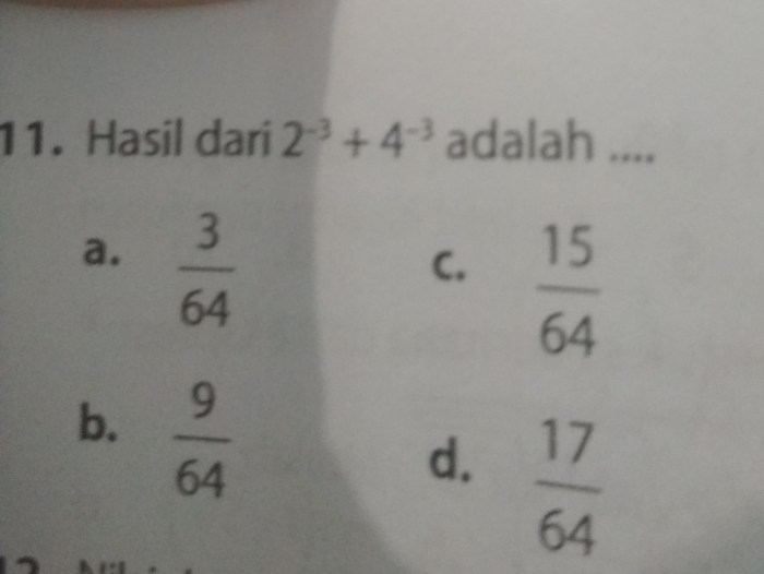 hasil dari 2 pangkat min 3