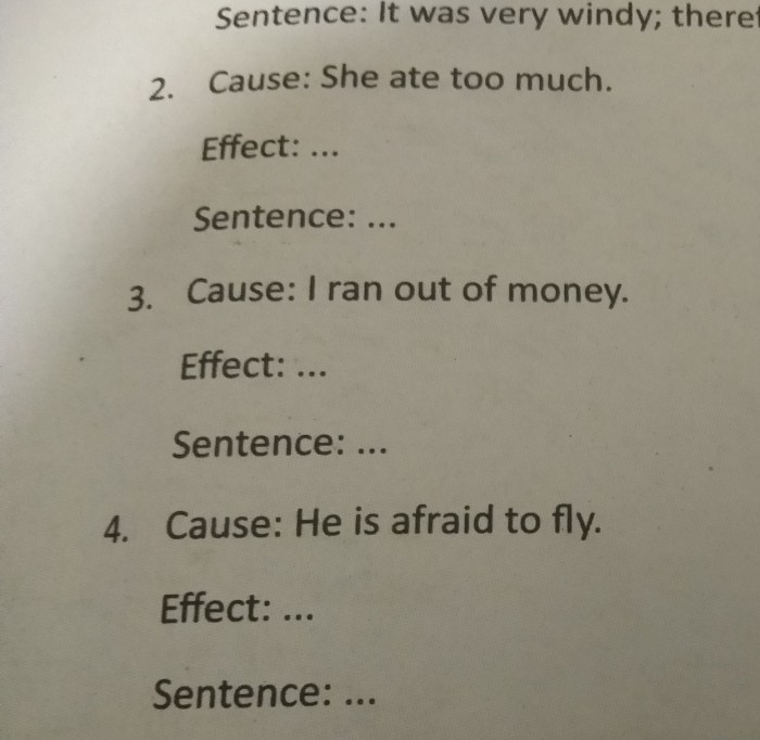 Contoh cause and effect dalam bahasa inggris