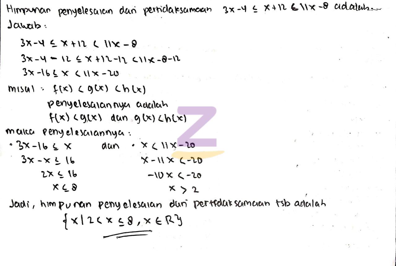 penyelesaian dari pertidaksamaan adalah terbaru