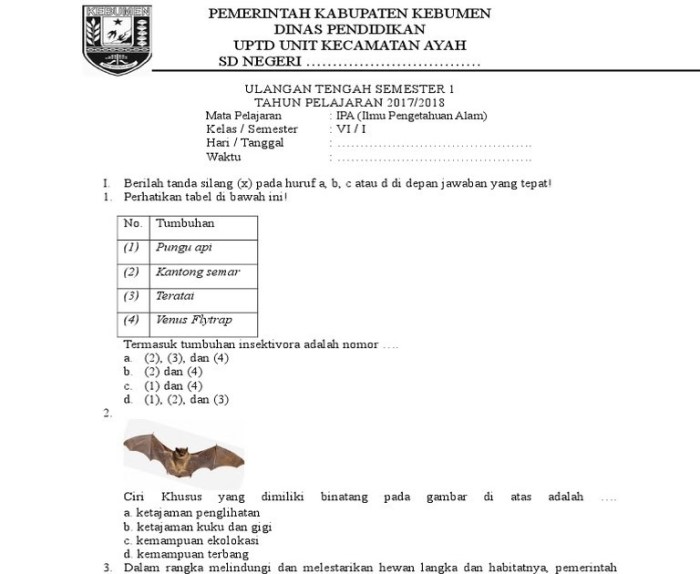 kisi kisi soal ipa kelas 7 semester 1 terbaru