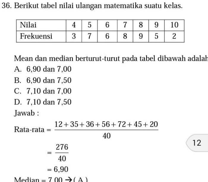 soal mean median modus data tunggal terbaru