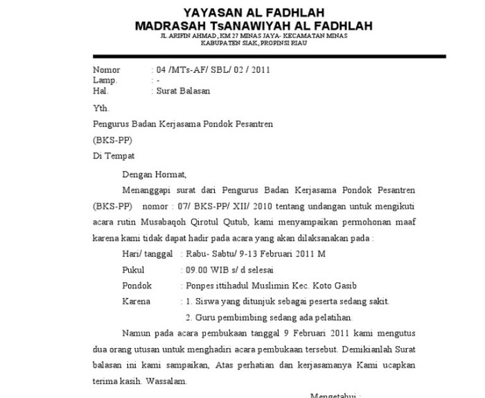 contoh surat balasan undangan