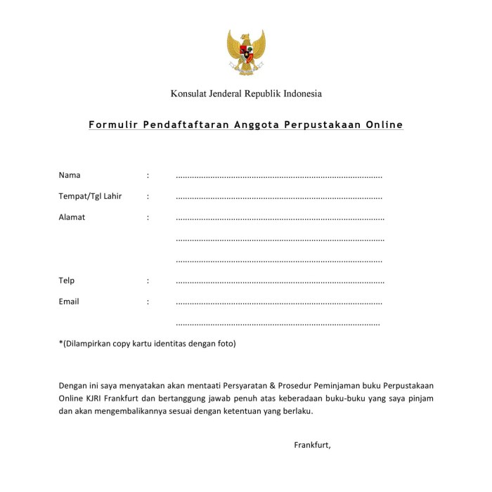 formulir pendaftaran anggota perpustakaan terbaru