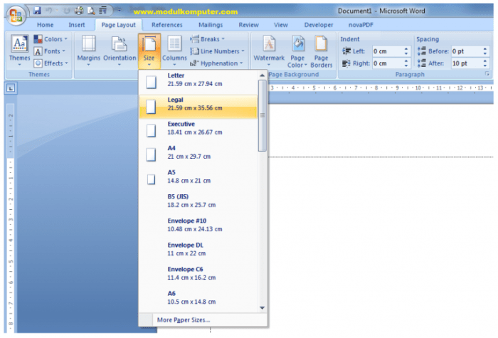 menu page layout pada microsoft word