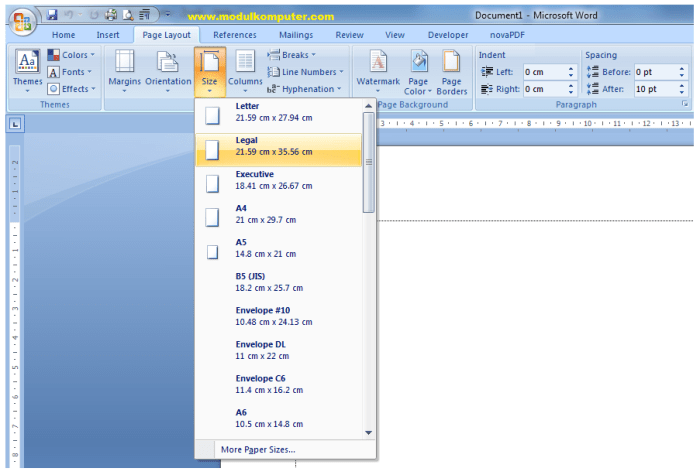 fungsi size pada microsoft word terbaru