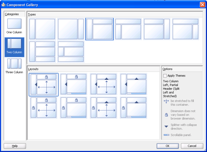 web layouts quick templates oracle docs cd figure gs adf jdeveloper faces started getting 1112 1111 organizing pages