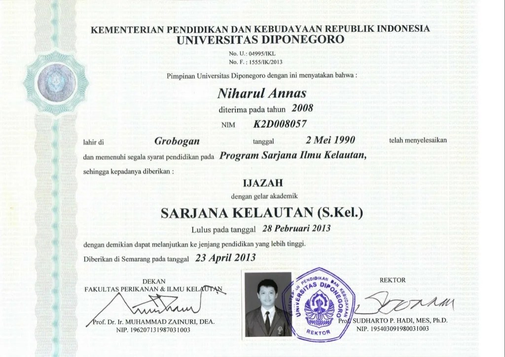 ijazah dan transkrip nilai terbaru