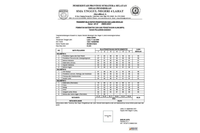 nilai transkrip lamaran pekerjaan surat benar baik umum inggris kerja