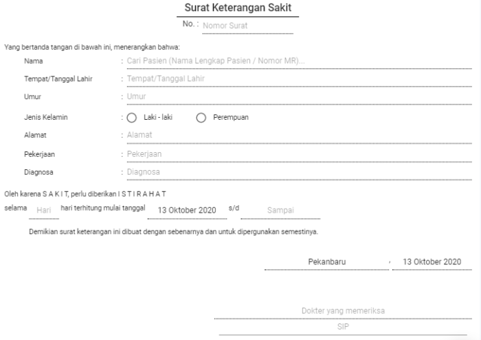 contoh surat sakit singkat