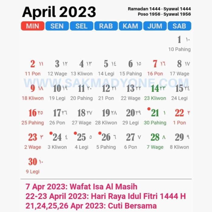 kalender jawa april 1989