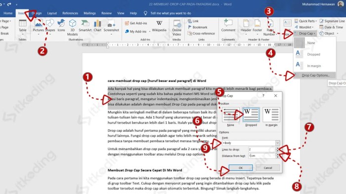 fungsi drop cap pada microsoft word