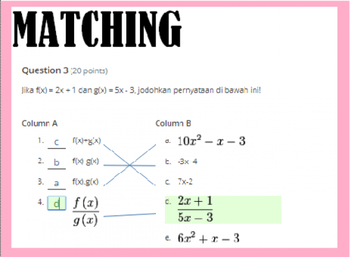 contoh soal matching bahasa inggris terbaru