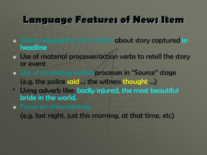 language features of news item