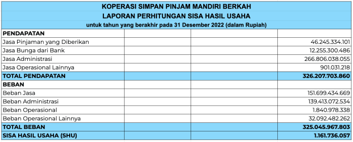 contoh laporan hasil usaha