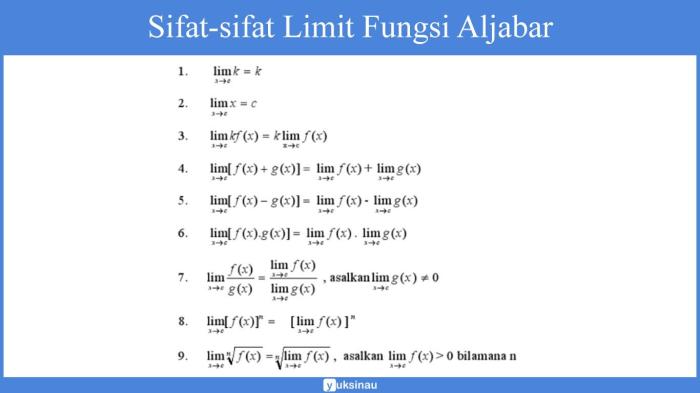 sifat sifat limit tak hingga