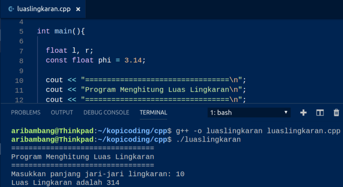 program c++ menghitung luas lingkaran