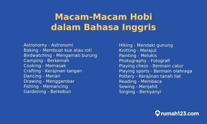 cerita tentang hobi dalam bahasa inggris