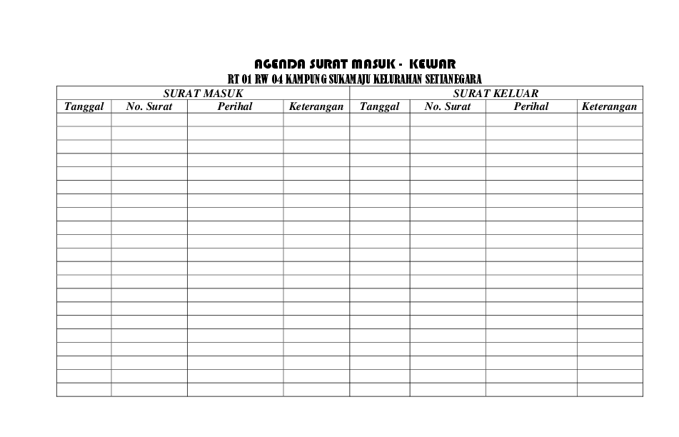 contoh agenda surat masuk