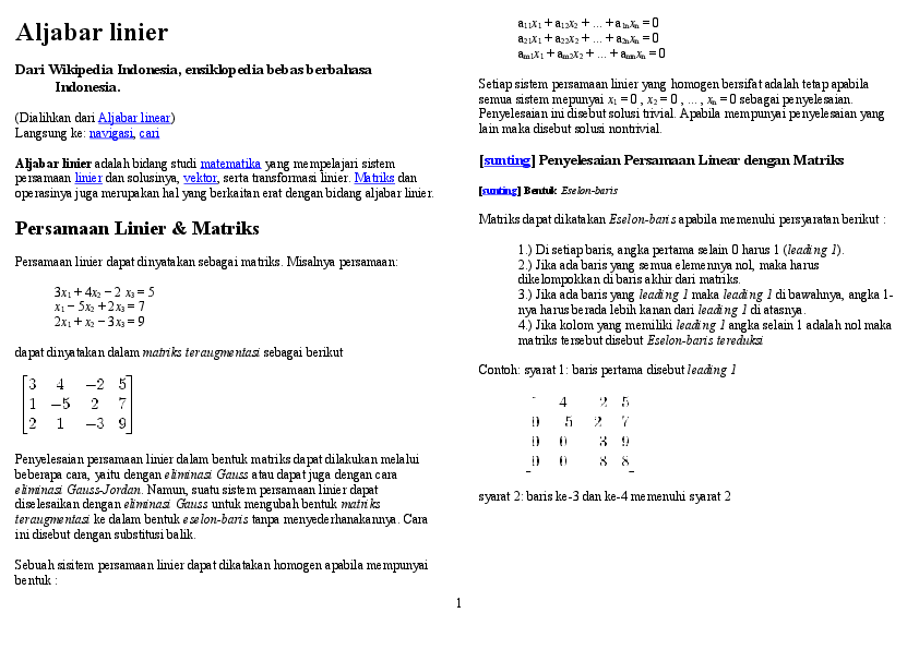 contoh soal aljabar matriks