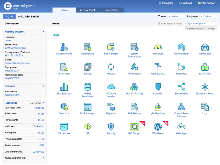 web hosting control panel