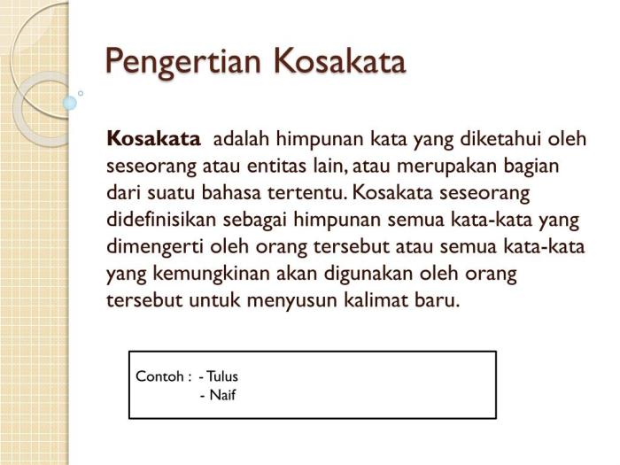 arti kosakata penerangan adalah