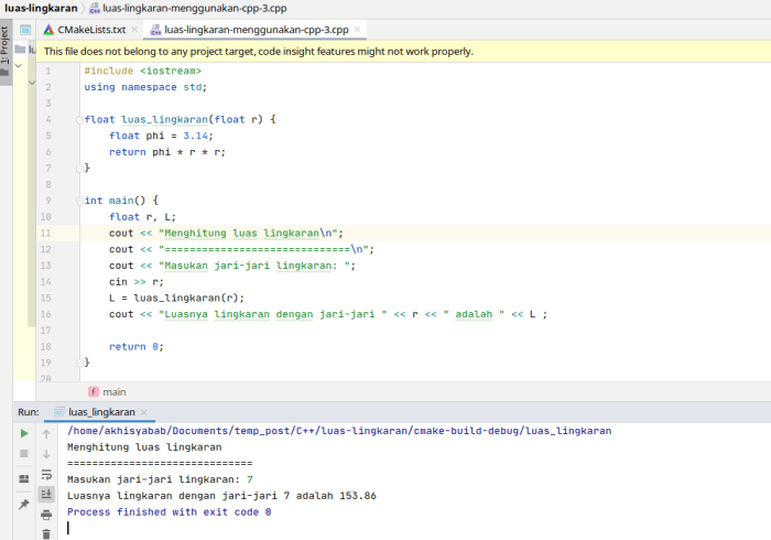 pseudocode menghitung luas lingkaran