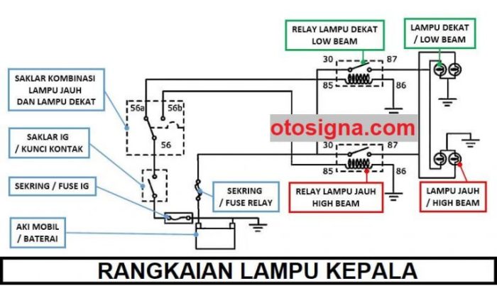 lampu rangkaian kepala jauh komponen penerangan saklar jalur dekat 56b