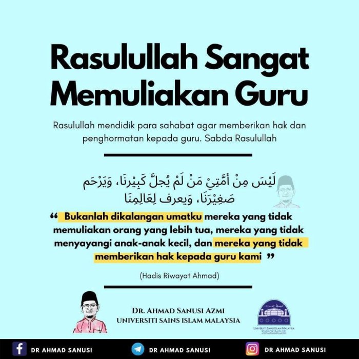 hadits tentang memuliakan guru