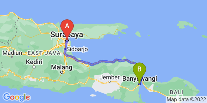 jarak dari sini ke surabaya