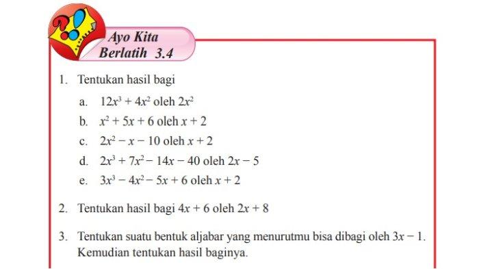 contoh soal pembagian aljabar kelas 7