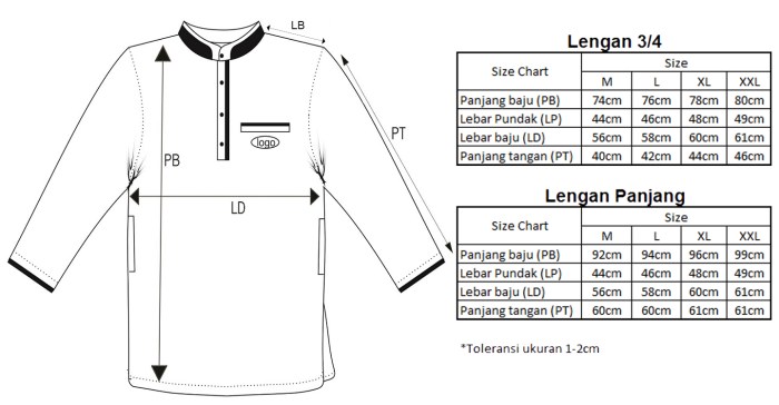 ukuran kaos lengan panjang terbaru