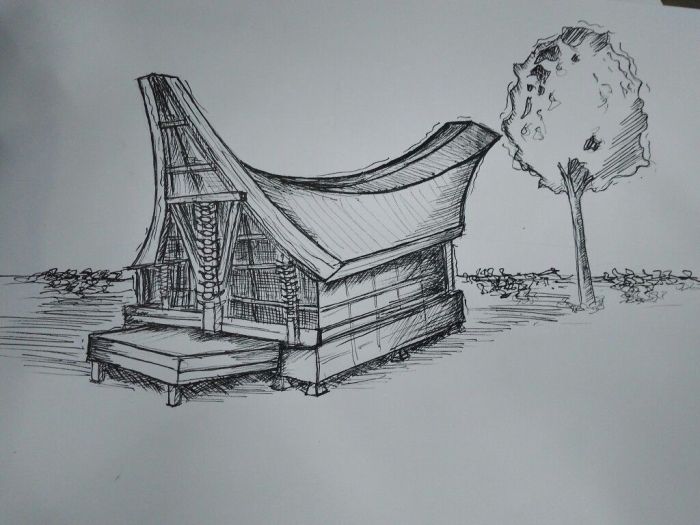 gambar sketsa rumah adat