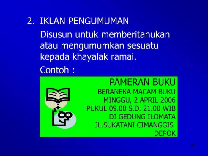 contoh iklan pengumuman singkat