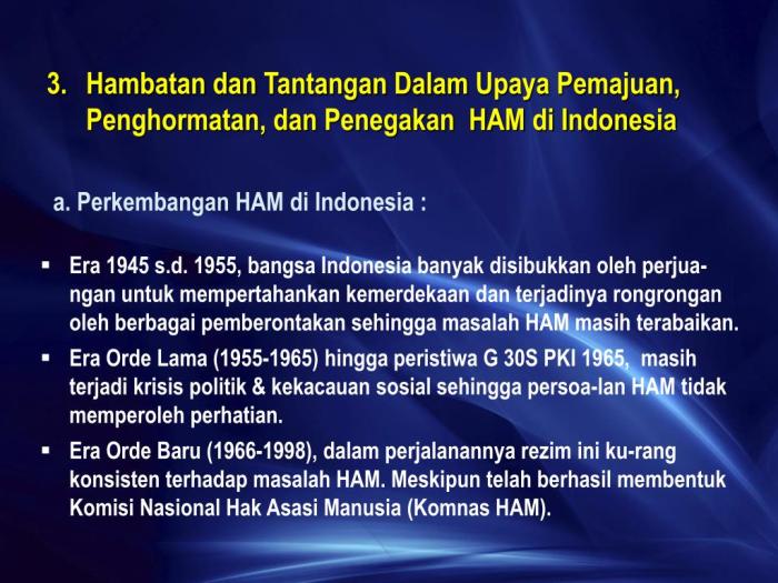 hambatan ham penegakan tantangan indonesia bentuk