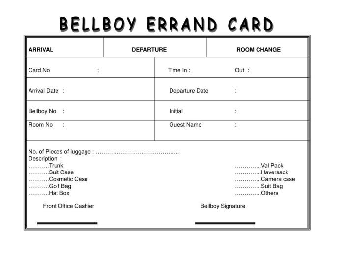 bellboy errand card adalah