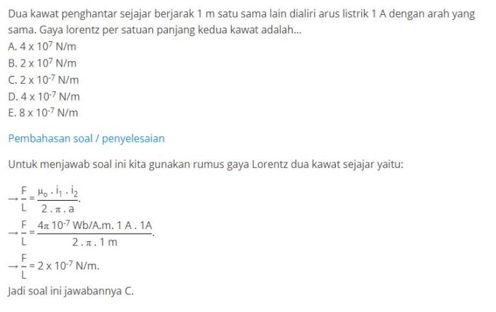 soal gaya lorentz kelas 12 terbaru