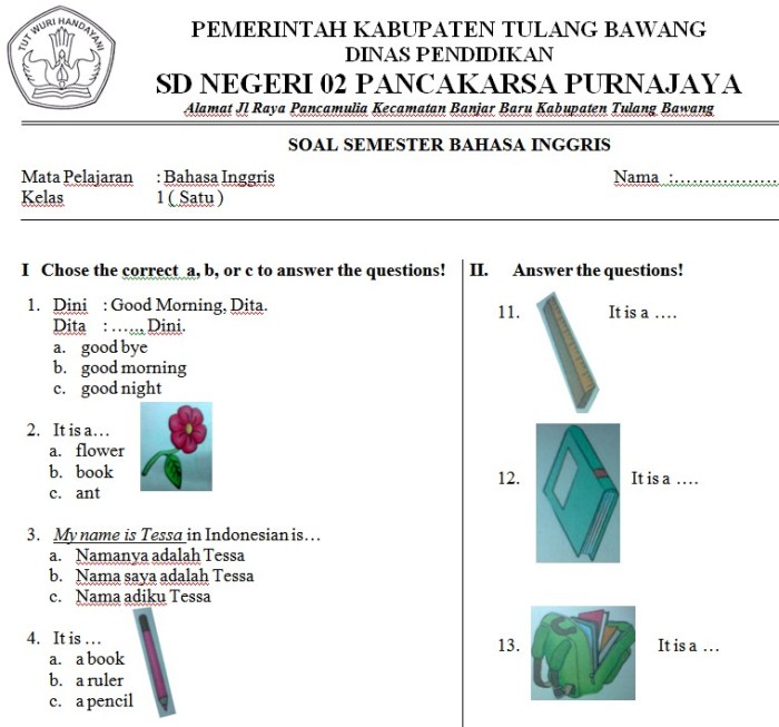 Soal bahasa inggris kelas 6 semester 2 pdf