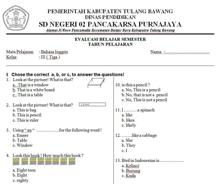 Soal bahasa inggris kelas 8 dan jawabannya