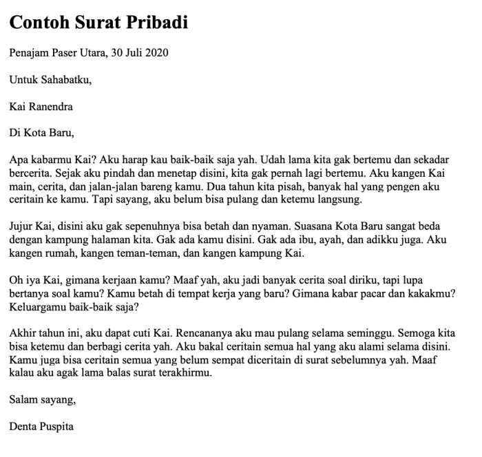 surat pribadi bahasa jawa singkat