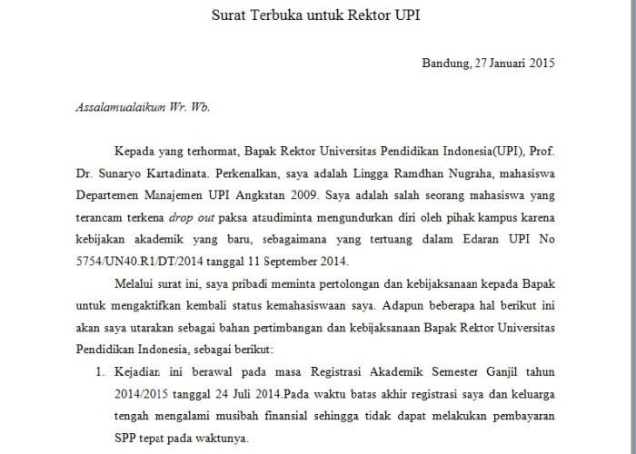 contoh surat permohonan kepada rektor terbaru