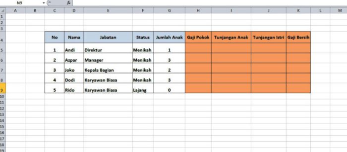 rumus excel gaji pokok dan tunjangan terbaru